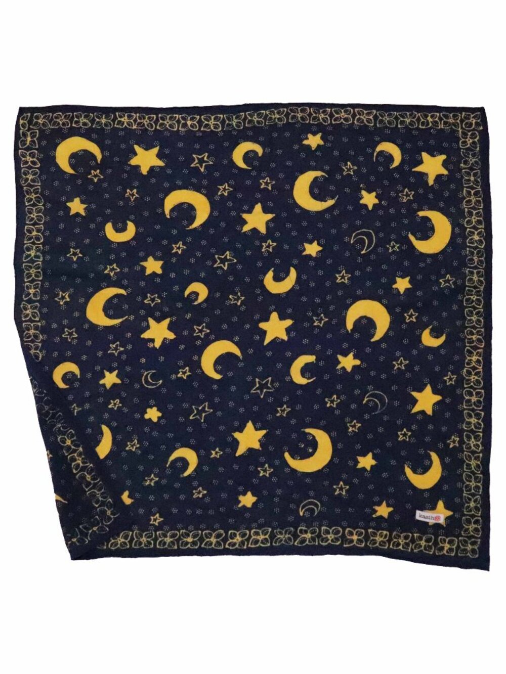 Batik Tulis Bandana, Celestial Blue, Moon and Star, Hand Drawn